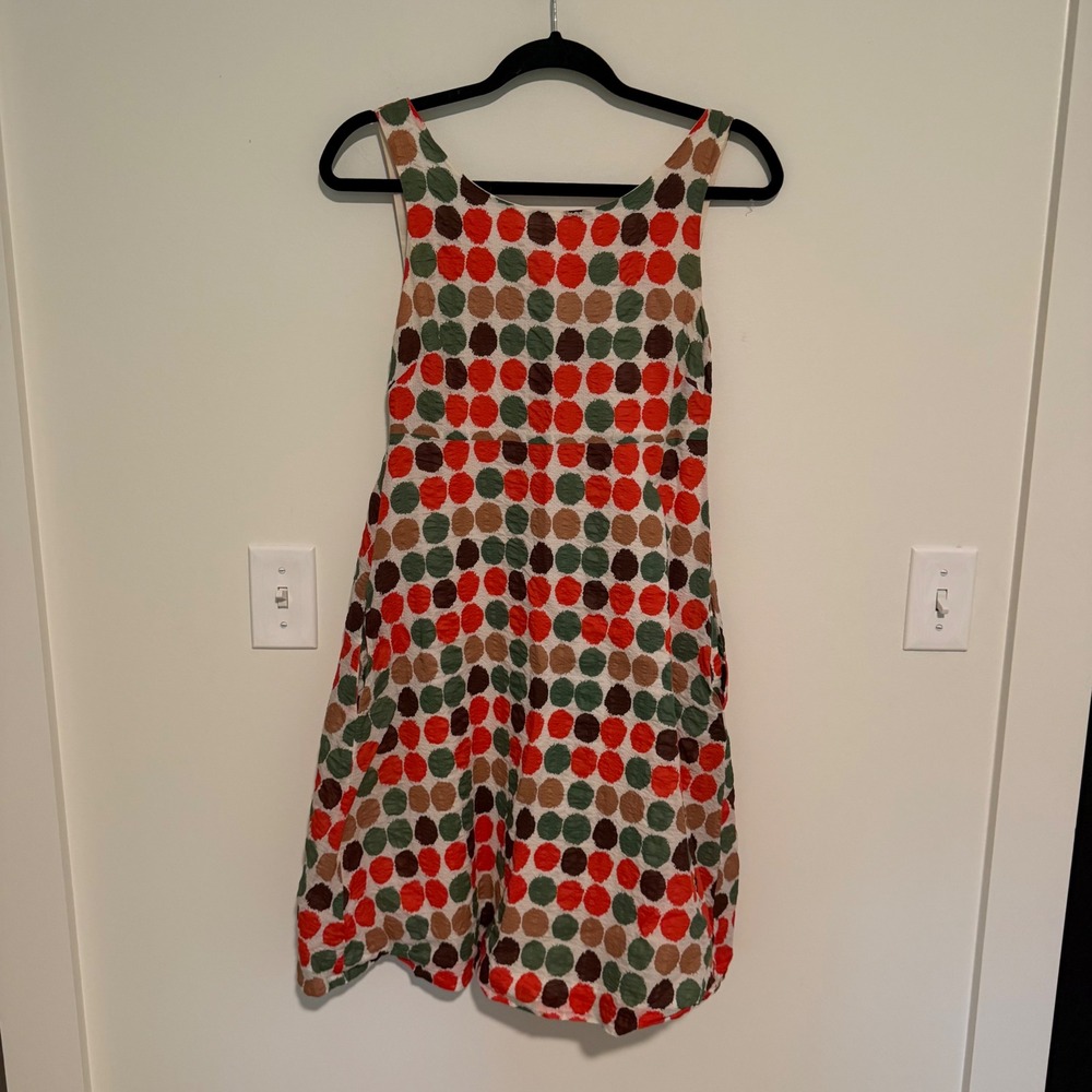 J.Crew Women 2 Polka Dot Cotton Sleeveless Button Back Pocket Sundress Multi - Picture 1 of 4